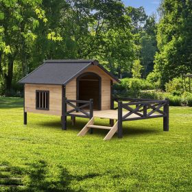 Outdoor Large Wooden Cabin House Style Wooden Dog Kennel with Porch (Color: as Pic) Outdoor Large Wooden Cabin House Style Wooden Dog Kennel with Porch (Color: as Pic)